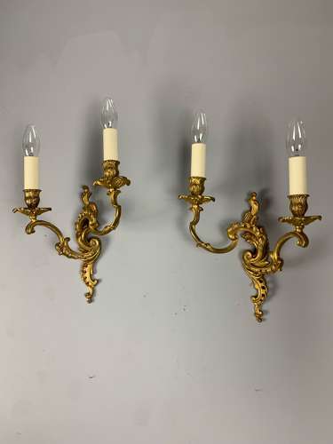 Pair Of French Gilt Brass Rococo Antique Wall Lights, Rewired