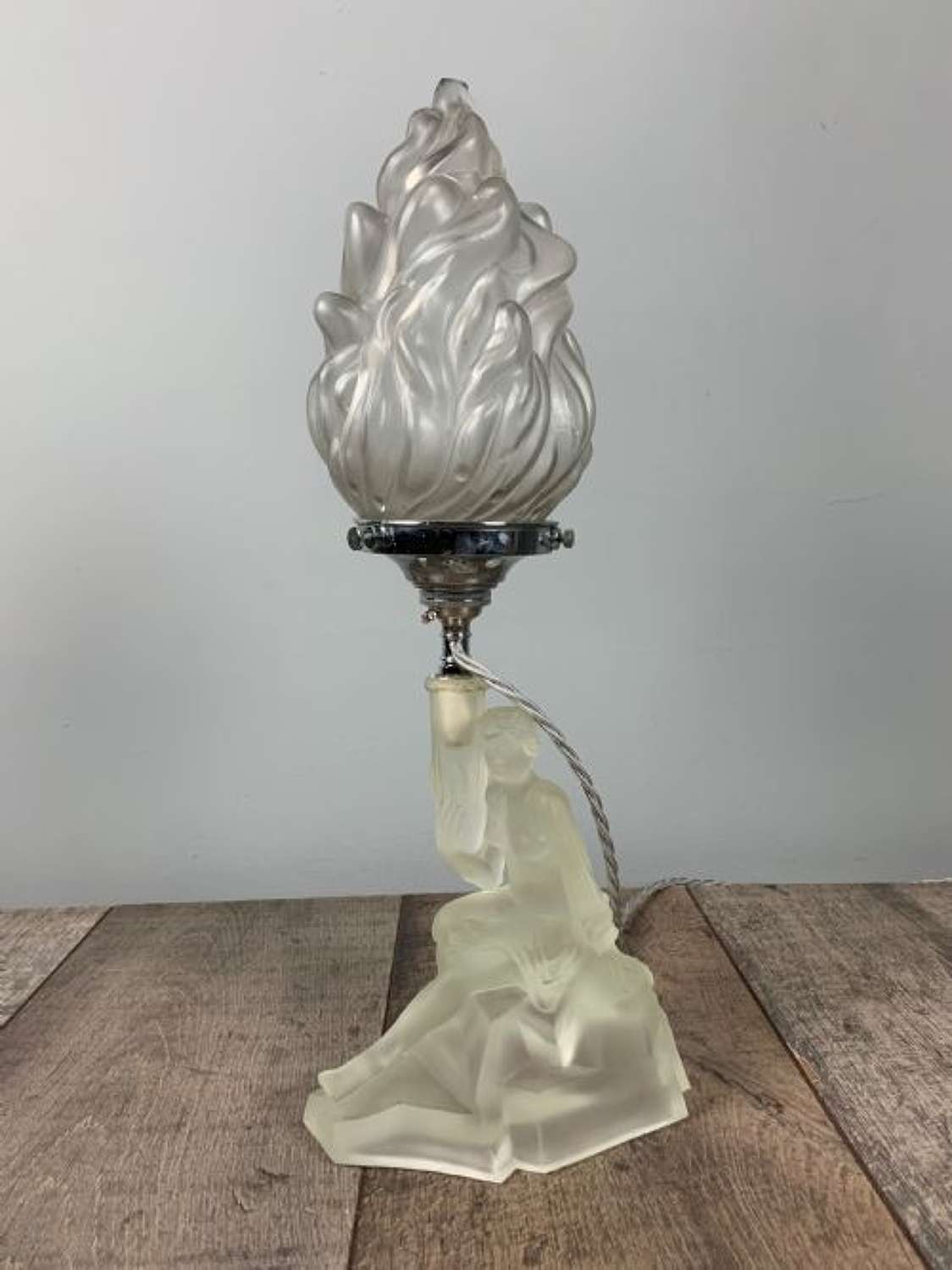 Art Deco Walther Lady Table Lamp & Flame Shade