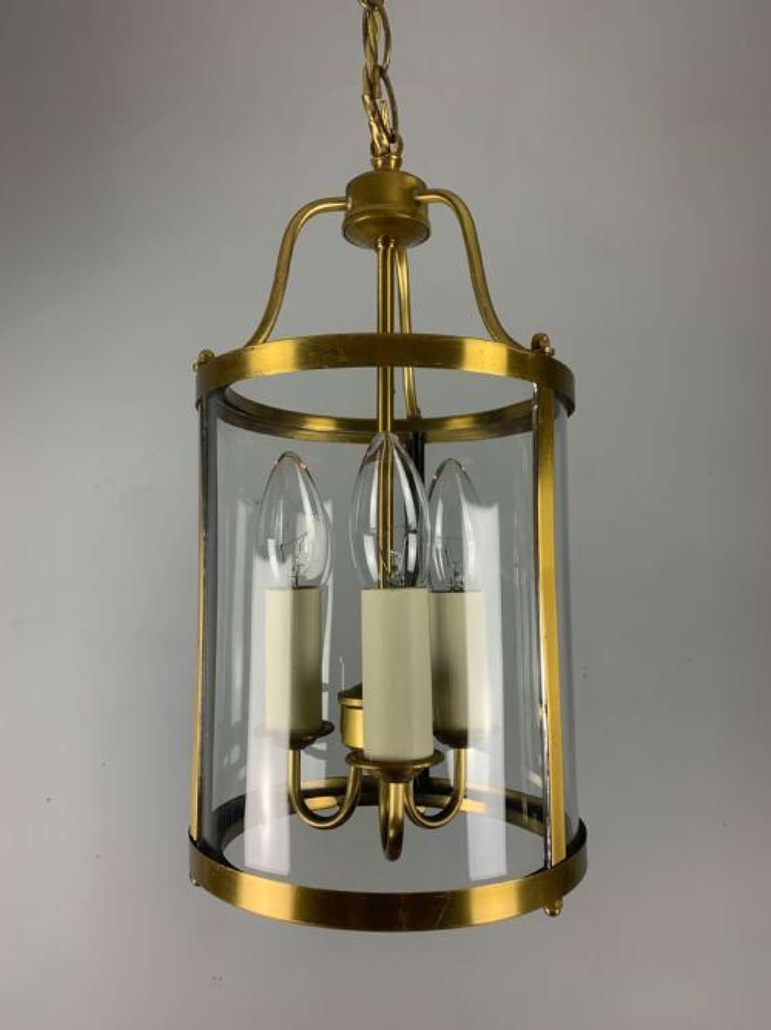 French Gilt Brass Triple Light Antique Lantern, Rewired