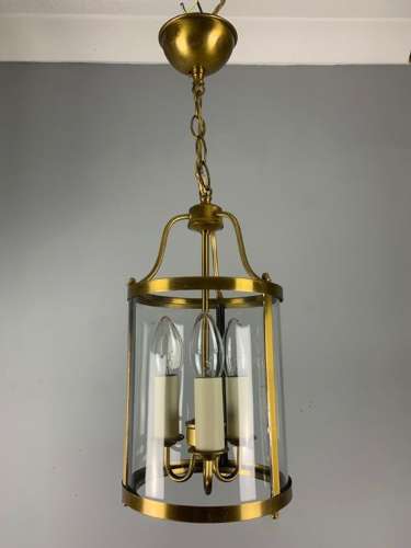 French Gilt Brass Triple Light Antique Lantern, Rewired