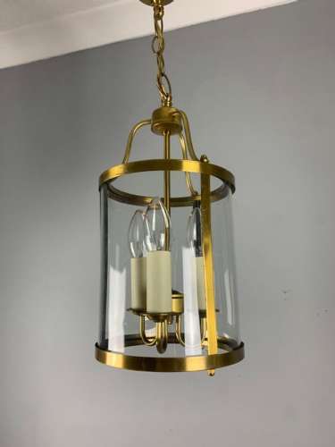French Gilt Brass Triple Light Antique Lantern, Rewired