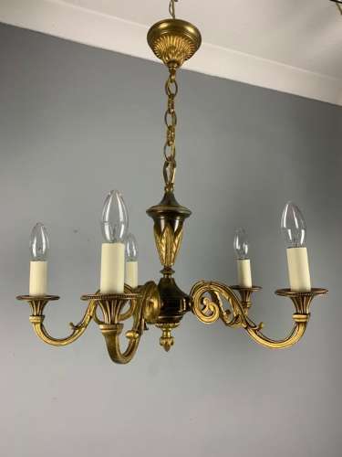 French Gilded Brass 5 Light Antique Chandelier