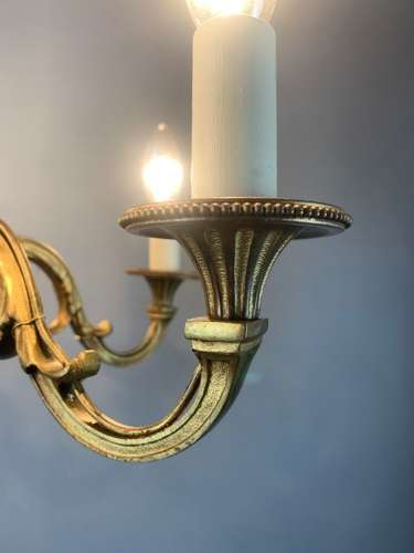French Gilded Brass 5 Light Antique Chandelier