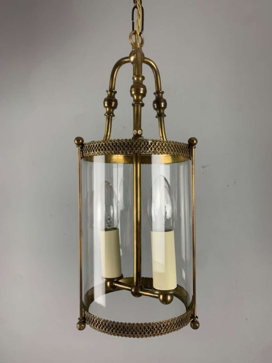 French Small Brass Twin Light Antique Hall Lantern