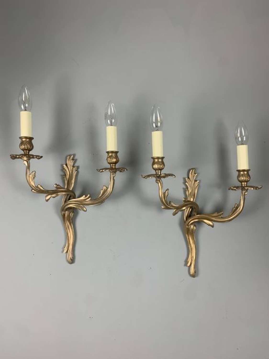 Pair of French Antique Wall Lights, Silver Bronze Gilt Finish