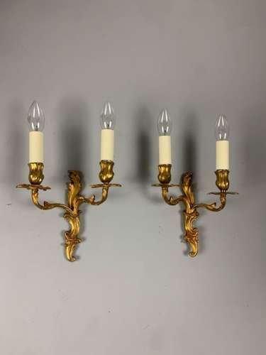 Small Pair of French Antique Wall Lights, Gilt Bronze