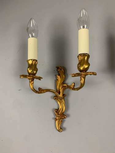 Small Pair of French Antique Wall Lights, Gilt Bronze