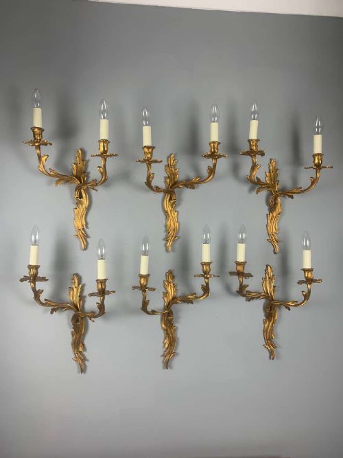 Set of 6 Large Rococo Gilt French Antique Wall Lights