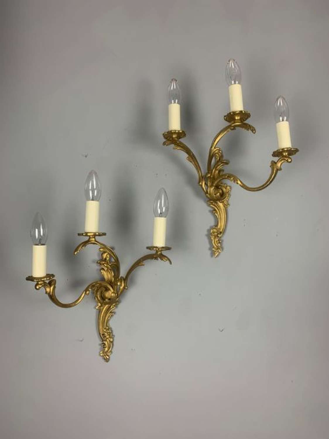Pair of French Triple Arm Antique Wall Lights