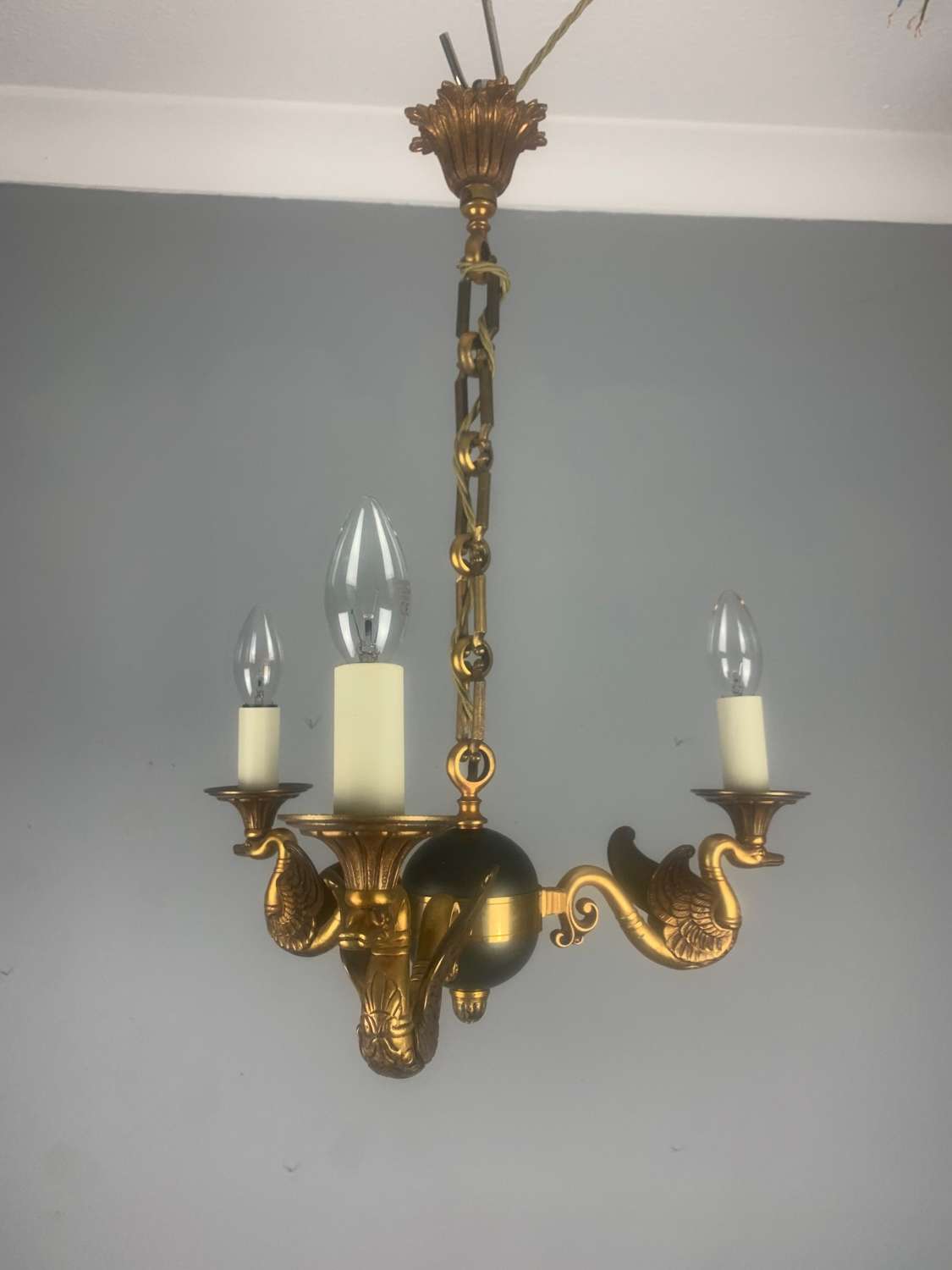 French Empire Antique Chandelier, Ceiling Light, 3 Arm