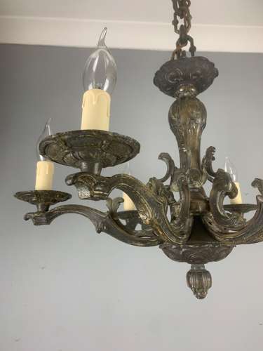 Heavy French Bronze 6 Light Antique Chandelier