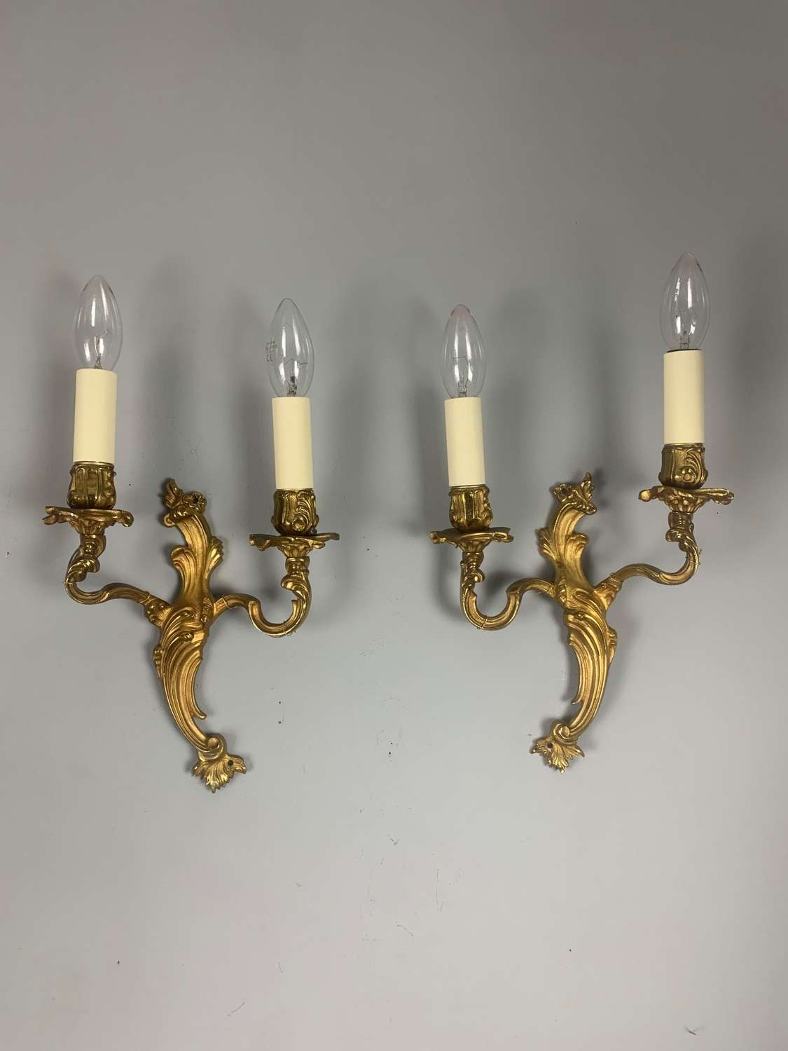French Gilded Twin Arm Antique Wall Lights