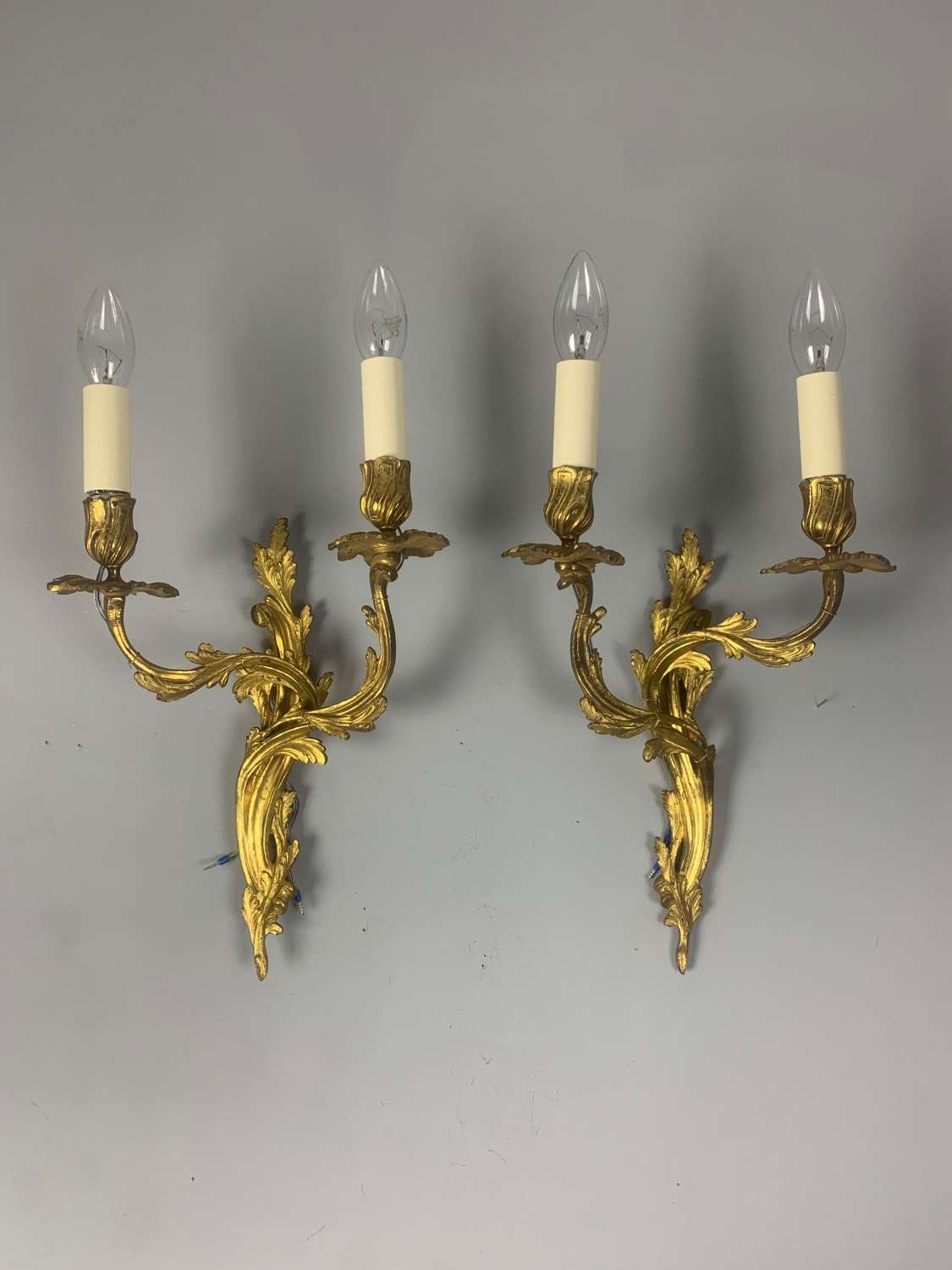 Pair Of French Gilt Brass Rococo Antique Wall Lights