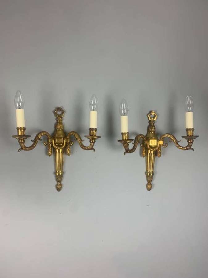 Pair of Heavy French Gilt Brass Antique Wall Lights