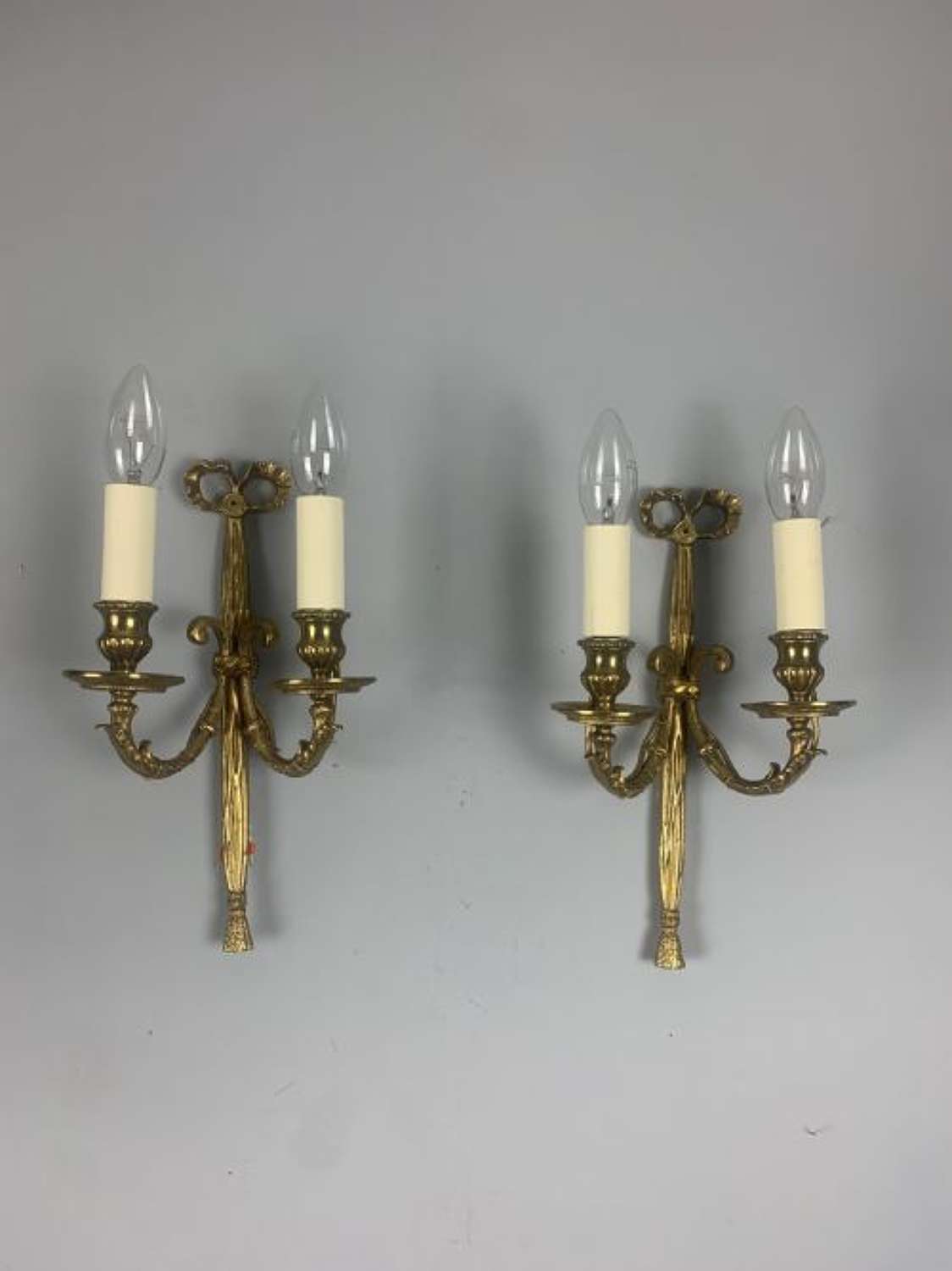 Pair of French Ribbon Brass Antique Wall Lights