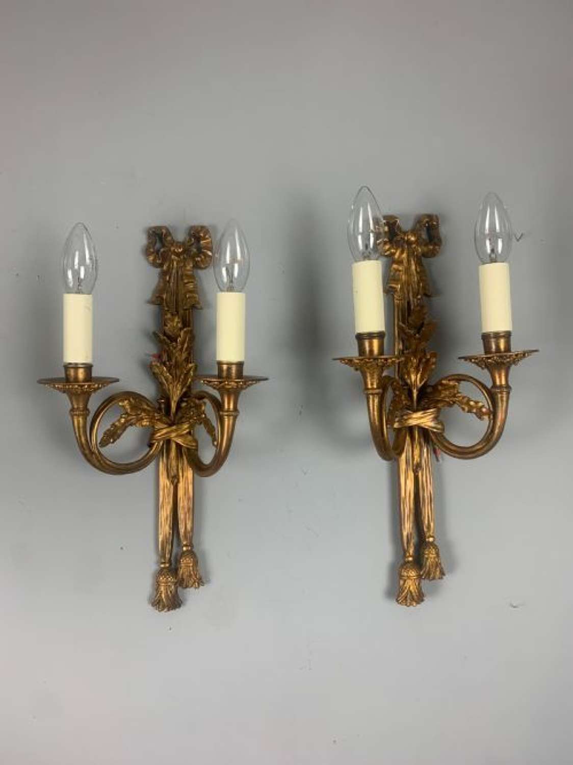 Pair of Heavy French Gilt Bronze Antique Wall Lights