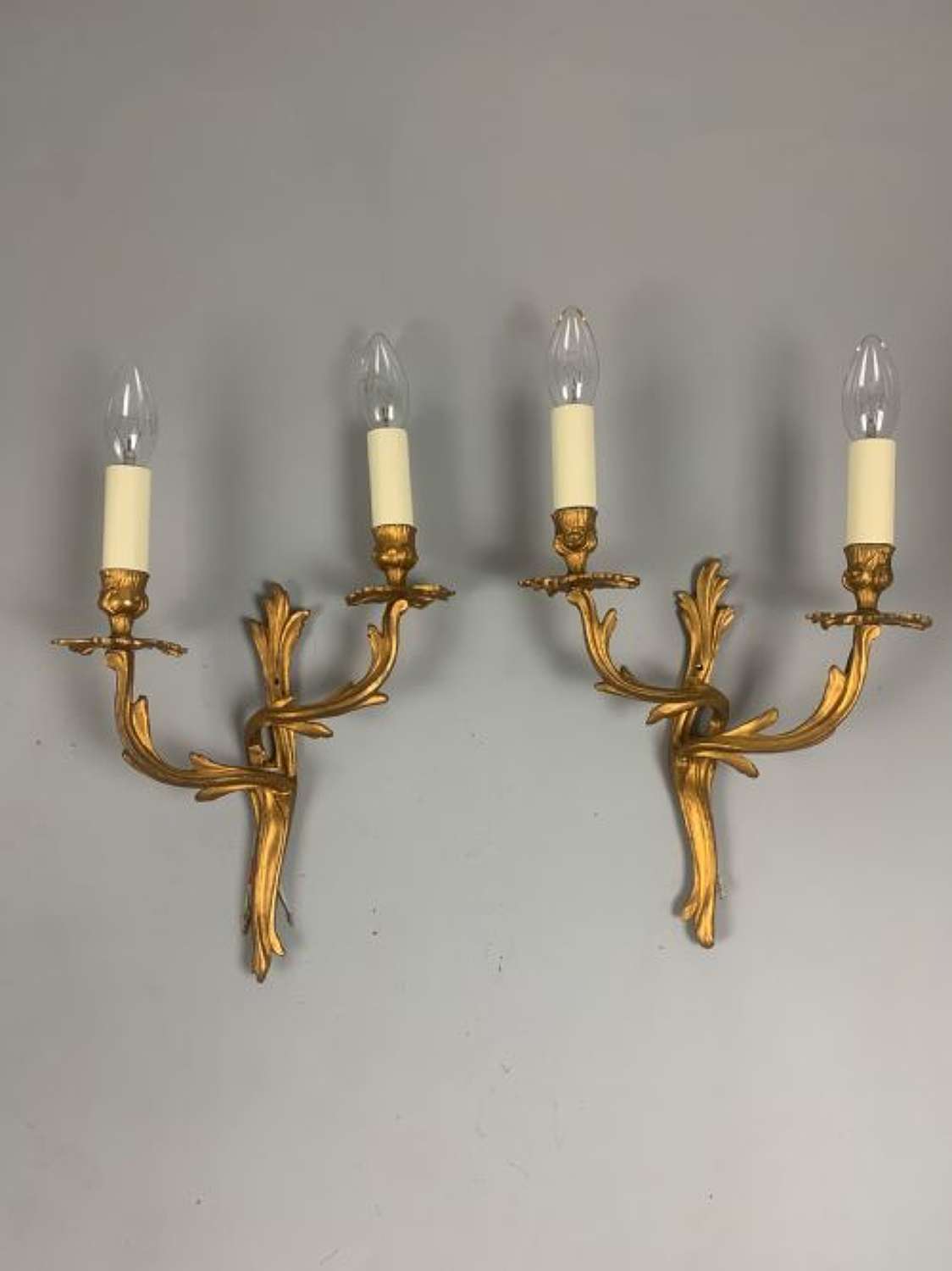 Pair of French Gilt Brass Antique Wall Lights