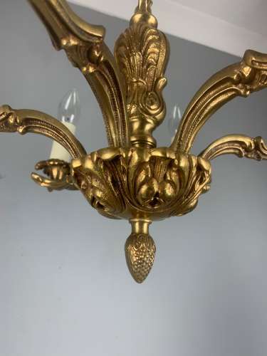 French 6 Light Gilt Brass Antique Chandelier