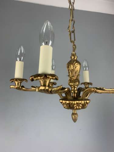 French 6 Light Gilt Brass Antique Chandelier