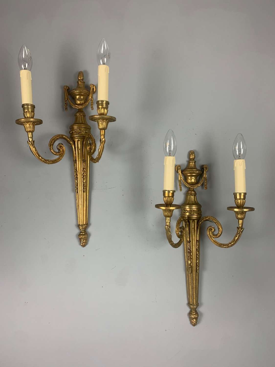 Large Pair Of French Gilt Brass Antique Wall Lights