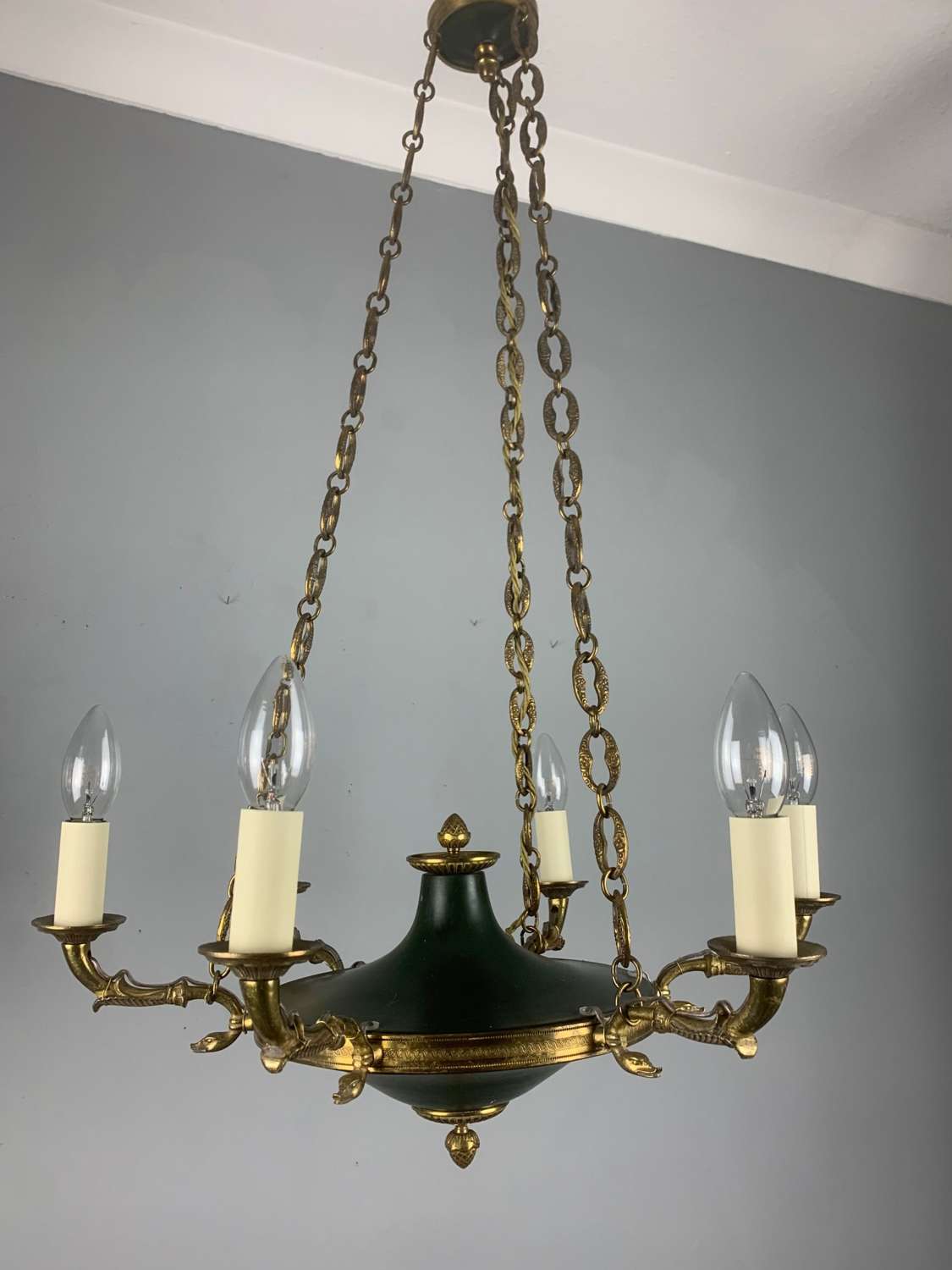French 6 Arm Empire Antique Chandelier