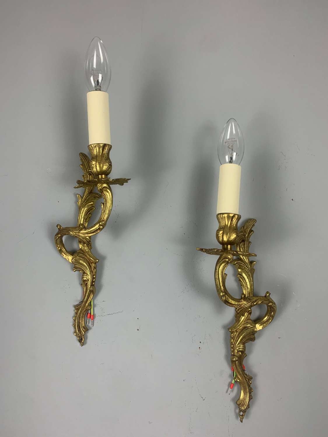 Pair Of French Gilt Brass Single Antique Wall Lights
