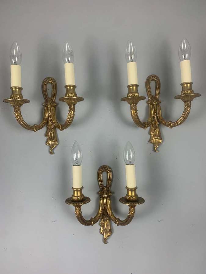 Set Of 3 Antique French Gilt Bronze Wall Lights
