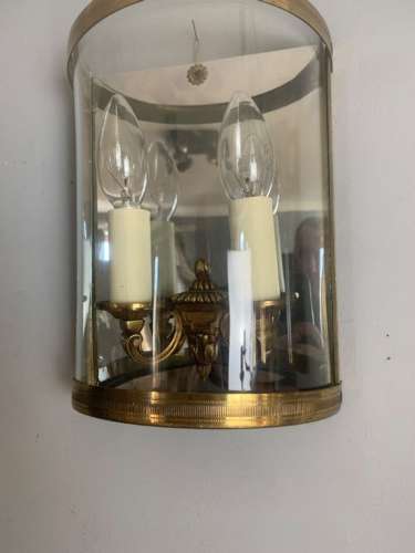 French Pair of Antique Gilded Convex Half Lantern Wall Light