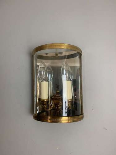 French Pair of Antique Gilded Convex Half Lantern Wall Light
