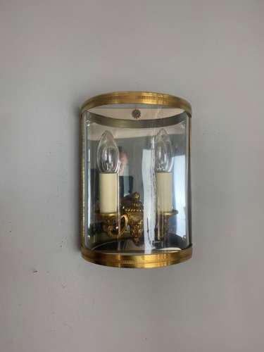 French Pair of Antique Gilded Convex Half Lantern Wall Light
