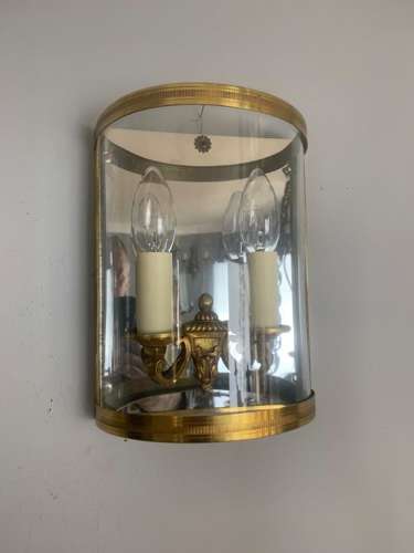 French Pair of Antique Gilded Convex Half Lantern Wall Light