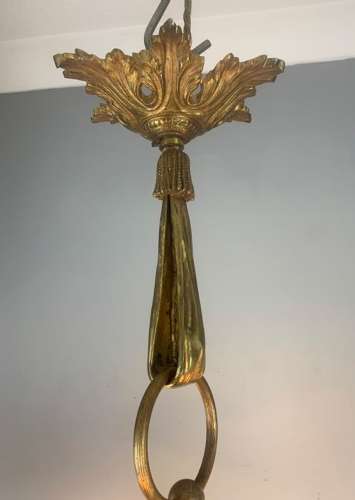 French Antique 4 Light Rose Petal Shade Chandelier, Ceiling Light