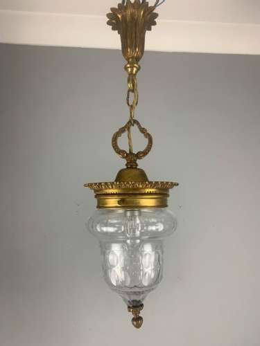 French Bronze Antique Ceiling Light, Original Shade