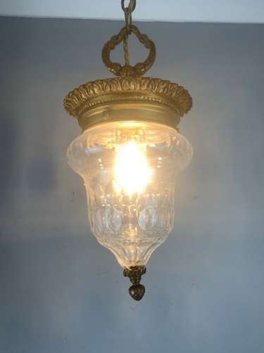 French Bronze Antique Ceiling Light, Original Shade