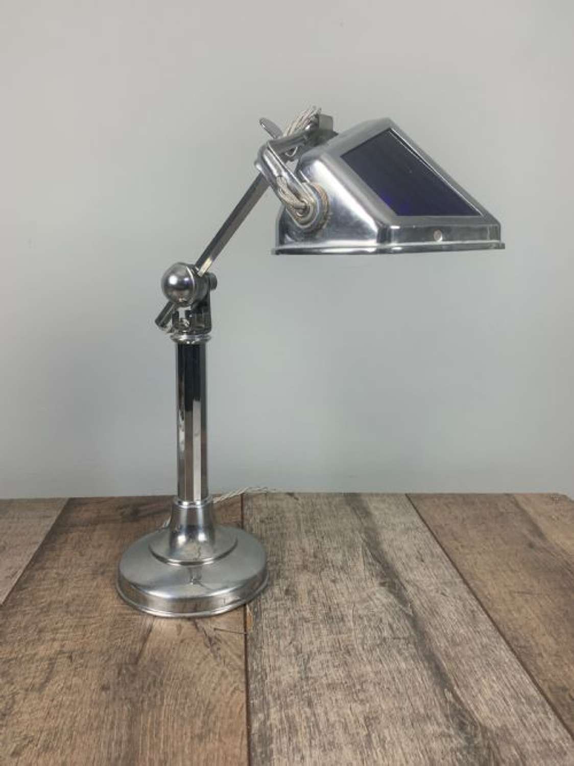 French Art Deco Chrome And Blue Glass Adjustable Desk Light By Pirouet