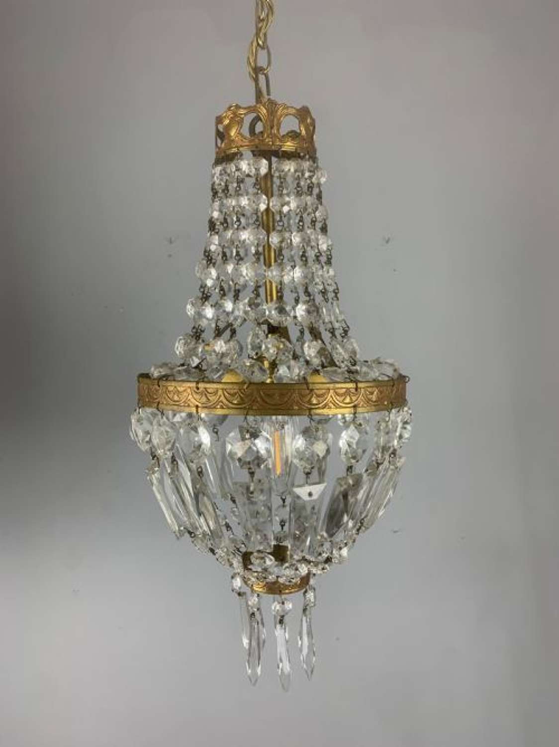 French Antique Single Light Crystal Chandelier, Ceiling Light