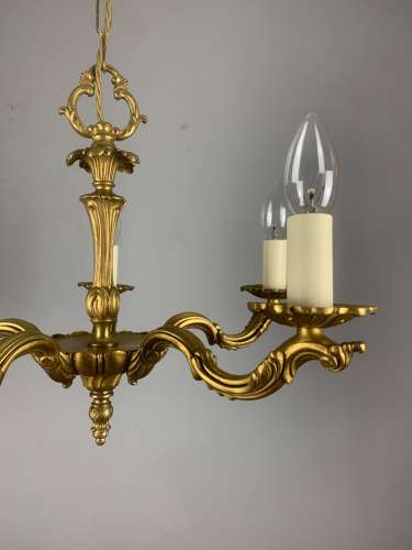 French Gilded Brass 5 Light Antique Chandelier