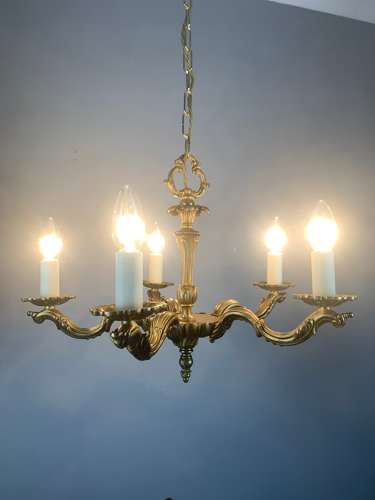 French Gilded Brass 5 Light Antique Chandelier