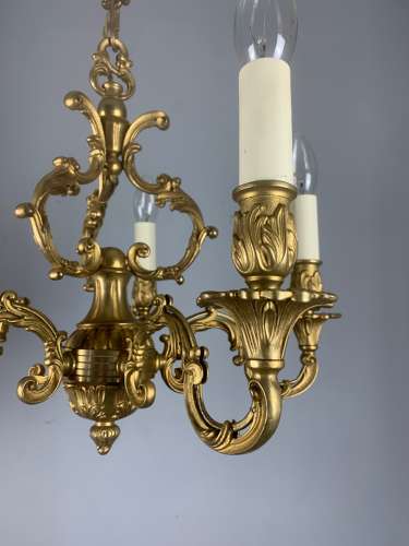 French Gilded Brass 5 Light Antique Chandelier
