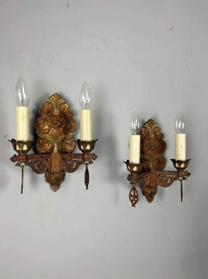 Pair of American Cast Iron Polychrome Antique Wall Lights