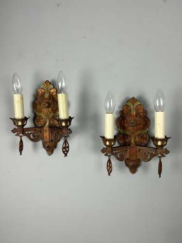 Pair of American Cast Iron Polychrome Antique Wall Lights