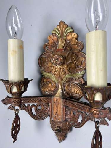 Pair of American Cast Iron Polychrome Antique Wall Lights