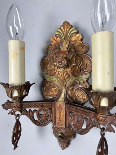 Pair of American Cast Iron Polychrome Antique Wall Lights