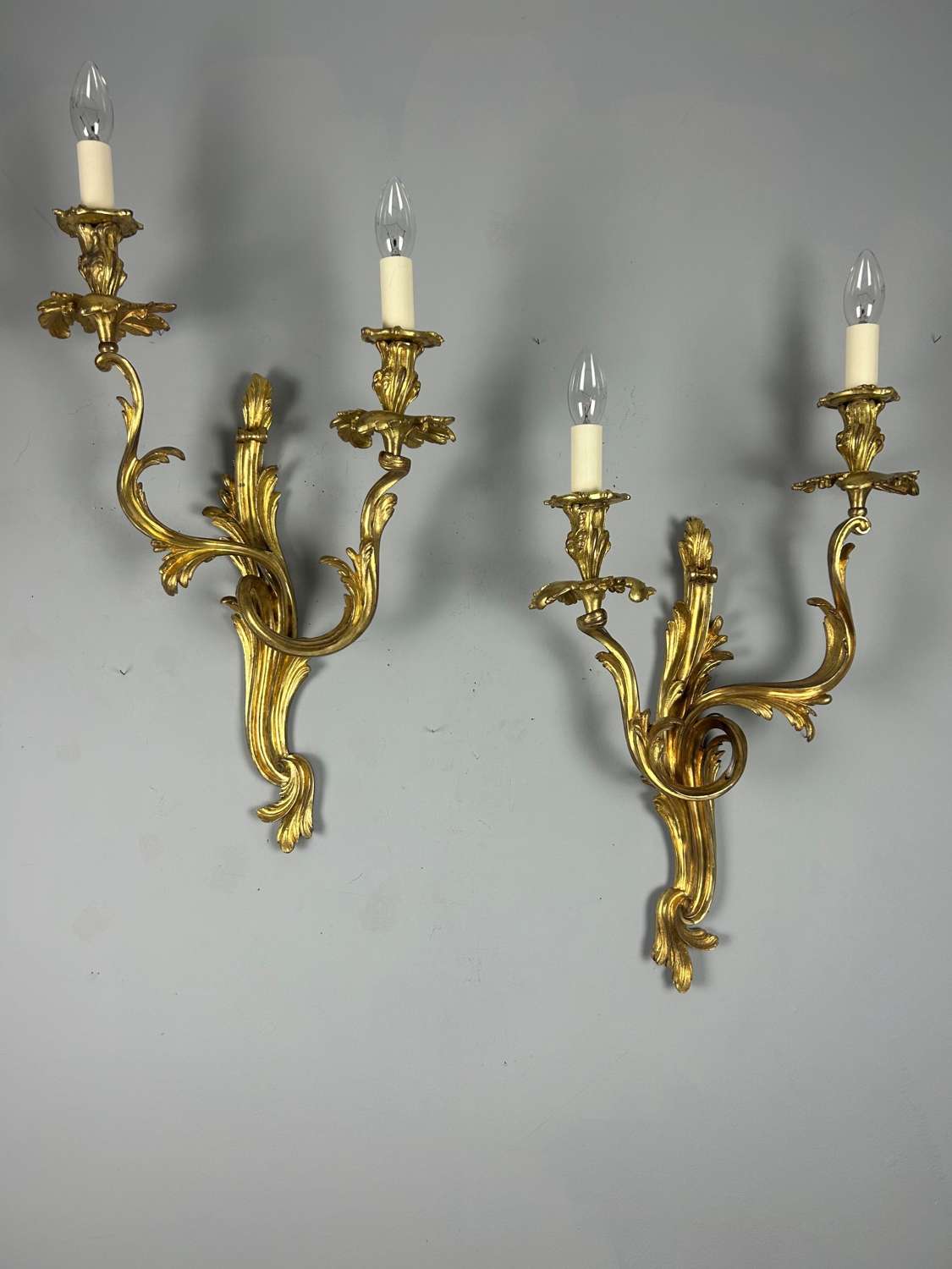 Extra Large Pair Of French Gilt Brass Twin Light Antique Wall Lights