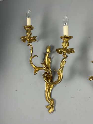 Extra Large Pair Of French Gilt Brass Twin Light Antique Wall Lights