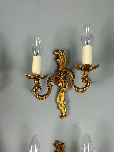 Set Of 4 French Gilded Twin Arm Antique Wall Lights