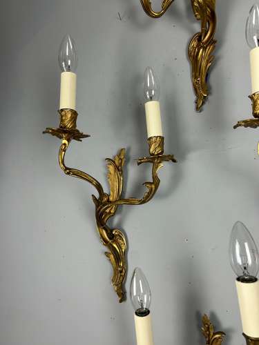 Set Of 4 French Gilded Twin Arm Antique Wall Lights