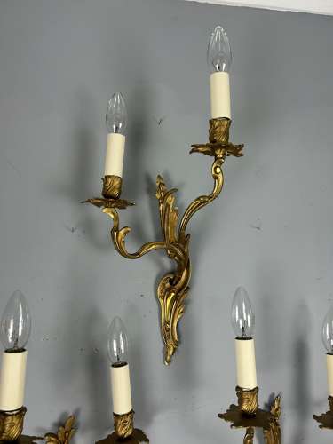 Set Of 4 French Gilded Twin Arm Antique Wall Lights