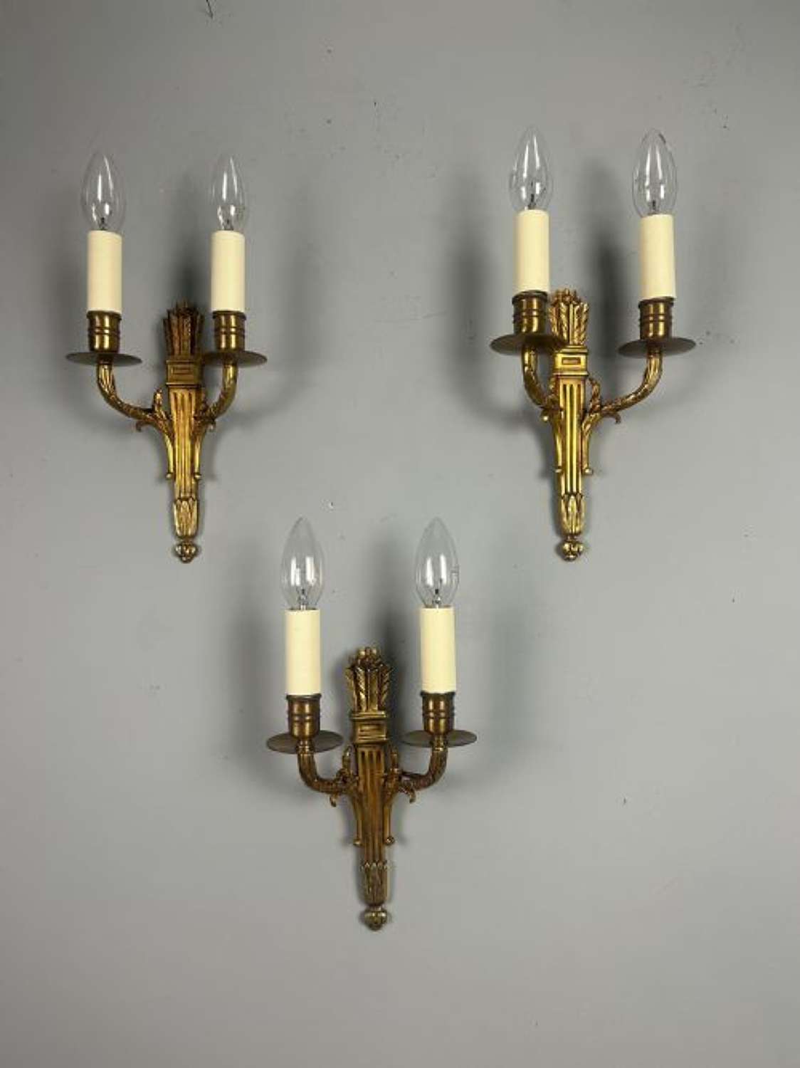 Set Of 3 French Empire Gilded Twin Arm Antique Wall Lights