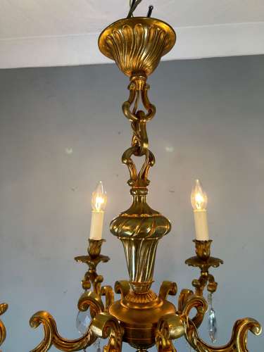 French Gilded Bronze 6 Light Antique Chandelier